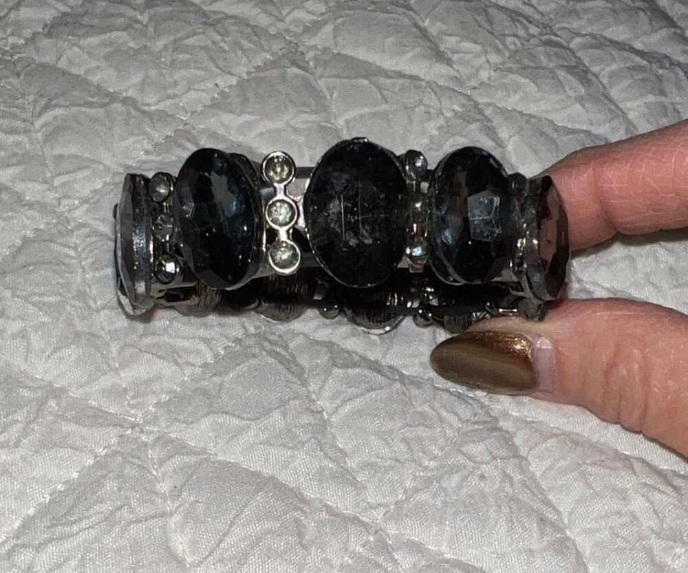 Unbranded Black Rhinestone Stretch Bracelet Gunmetal